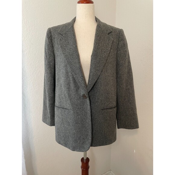 Vintage Requirements Womens Gray Wool Blend Blazer Jacket Size 10P Single Button - Picture 1 of 9